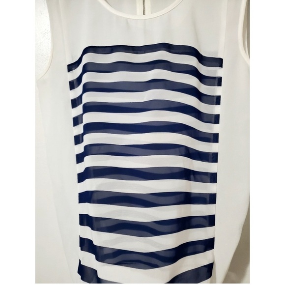Fate Women's Navy and White Striped Sheer Tank Medium - Picture 3 of 5